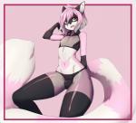 anthro bulge clothed clothing crossdressing femboy latex legwear looking_at_viewer male open_mouth smile solo thick_thighs tight_clothing wide_hips suelix ebery_lovire canid canine mammal digital_media_(artwork)