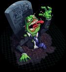 anthro business_suit clothing grave male necktie open_mouth shirt simple_background solo suit tombstone tongue tongue_out topwear transparent_background shadman pepe_the_frog amphibian annelid earthworm frog undead worm zombie alpha_channel chromatic_aberration hi_res meme