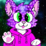 :3 anthro blep clothing cosmic_background cosmic_fur fur glowing green_eyes heart_nose heart_symbol hoodie inner_ear_fluff looking_at_viewer male pawpads paws pink_clothing pink_hoodie pink_nose pink_topwear purple_body purple_fur raised_paw solo tongue tongue_out topwear tuft white_hands gold_mine0 lmfao_(band) nova_(gold_mine0) domestic_cat felid feline felis mammal animated frame_by_frame sound webm