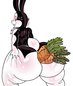 anal anal_masturbation anal_penetration anthro big_butt black_body black_fur butt butt_grab buttplug carrot cheek_tuft chest_tuft facial_tuft fangs food from_behind_position fur hand_on_butt huge_butt huge_hips huge_thighs improvised_dildo improvised_sex_toy looking_back looking_pleasured male masturbation object_in_ass object_penetration penetration plant plug_(sex_toy) presenting presenting_hindquarters rear_view red_eyes sex sex_toy simple_background smile solo teeth thick_thighs tuft vegetable white_background white_body white_fur wide_hips furryonline1 bunnicula_(series) bunnicula lagomorph leporid mammal rabbit vampire hi_res