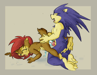 anthro black_nose blue_body blue_fur brown_body brown_fur butt duo eyes_closed female female_penetrated fur genitals hair male male/female male_penetrating male_penetrating_female penetration penis red_hair scut_tail sex short_tail simple_background tail krystalvix sega sonic_the_hedgehog_(series) sally_acorn sonic_the_hedgehog chipmunk eulipotyphlan ground_squirrel hedgehog mammal rodent sciurid 2007