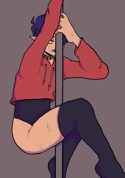 bodily_fluids butt clothed clothing dancing hair legwear male not_furry pole pole_dancing simple_background solo stockings stripper stripper_pole thigh_highs thatonegaykid drix_(thatonegaykid) humanoid mammal digital_drawing_(artwork) digital_media_(artwork) full-length_portrait hi_res portrait shaded