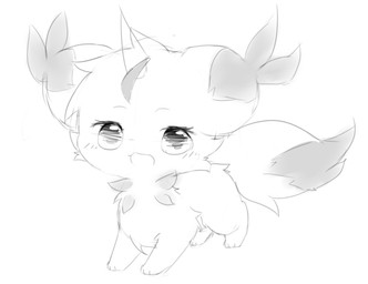 ambiguous_gender chibi feral grey_body kemono open_mouth open_smile simple_background smile solo white_background white_body deaic mammal unknown_species 2018 hi_res monochrome sketch
