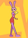 clothed clothing crossdressing dress femboy gloves handwear male purple_body smile solo standing tight_clothing tight_dress yellow_eyes uglycoal glitch_productions the_amazing_digital_circus jax_(tadc) lagomorph leporid mammal rabbit 2023 aliasing binary_drawing digital_drawing_(artwork) digital_media_(artwork)