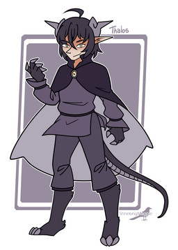clawed_hands claws cloak clothed clothing curled_horn gem hair horn male pointy_ears purple_hair scales scaly_tail solo tail toe_claws yellow_eyes shriekingmagpie horned_humanoid humanoid hi_res model_sheet