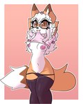 4:5 absurd_res anthro breasts canid canine clothed clothing clothing_lift female fennec_fox fox genitals hi_res katgod101 lilith_(itsvalarie) looking_at_viewer mammal nipples pussy shirt shirt_lift solo tail thong topwear true_fox underwear