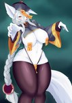 anthro big_breasts blush breasts clothed clothing covered_nipples curvy_figure female fur hair kemono legwear looking_at_viewer solo thick_thighs thigh_highs voluptuous wide_hips skulkers fuyu_(skulkers) canid canine mammal 2019 digital_media_(artwork) hi_res shaded