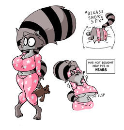 alarm_cock anthro bed bed_sheet bedding bedroom big_breasts big_butt breasts butt closet clothing female furniture huge_breasts markings open_mouth pajama_pants pajama_shirt pajamas pillow plushie poster raccoon_tail simple_background sleeping solo stripes tail tail_markings teddy_bear text tired under_boob white_background yawn yawning_position diegutan uva_the_raccoon mammal procyonid raccoon 2025 english_text hi_res