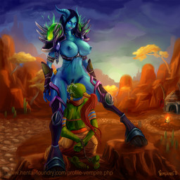 armor bdsm big_breasts bodily_fluids boots bound breasts clothing cum cum_on_face cunnilingus duo female footwear genital_fluids hooves horn nipples oral sex shoes vaginal wet vempire blizzard_entertainment warcraft draenei humanoid orc 1:1