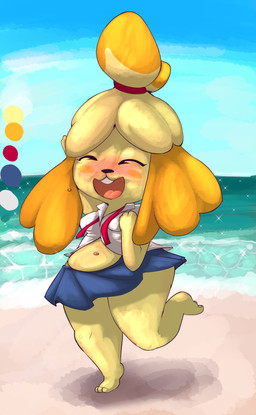 anthro beach belly biped blush bottomwear breasts clothed clothing color_swatch crop_top drunk eyelashes eyes_closed female floppy_ears fur hair happy medium_breasts midriff miniskirt monotone_bottomwear monotone_clothing monotone_skirt navel on_one_leg open_mouth outside pawpads sand sea seaside shirt shortstack shortstack_female skirt sky slightly_chubby smile solo standing substance_intoxication teeth thick_thighs tongue topwear water wide_hips bunihud animal_crossing nintendo isabelle_(animal_crossing) canid canine canis domestic_dog mammal shih_tzu toy_dog 2019 absurd_res digital_media_(artwork) hi_res
