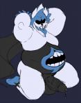 2_mouths balls belly belly_mouth big_belly bodily_fluids erection genital_fluids genitals hands_behind_head humanoid_genitalia humanoid_penis kneeling male multi_mouth not_furry penis precum solo tongue tongue_out monochromepup deltarune undertale_(series) king_spade darkner humanoid 2018 hi_res sketch