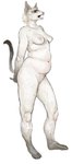 anthro belly blonde_hair breasts eyes_closed featureless_crotch female fur hair hands_behind_back nipples nude open_mouth simple_background slightly_chubby slightly_chubby_anthro slightly_chubby_female small_breasts solo standing stretching tail white_background white_body white_fur wide_hips yawn cettus adelaide_valli domestic_cat felid feline felis mammal oriental_shorthair siamese 2022 hi_res