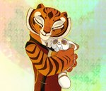 abstract_background anthro asian_clothing biped chinese_clothing clothed clothing duo east_asian_clothing eyes_closed female female_anthro fur handpaw holding_character hug male male_anthro orange_body orange_fur paws smile striped_body striped_fur stripes graystripe64 dreamworks kung_fu_panda master_shifu master_tigress ailurid felid mammal pantherine red_panda tiger 2012 digital_drawing_(artwork) digital_media_(artwork) hi_res shaded adopted_(lore)