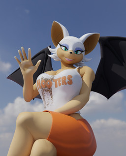 anthro big_breasts breasts clothed clothing female hooters_uniform looking_at_viewer solo skippyarts warfaremachine_(modeler) hooters sega sonic_the_hedgehog_(series) rouge_the_bat bat mammal 3d_(artwork) blender_(artwork) blender_cycles_(artwork) digital_media_(artwork) hi_res