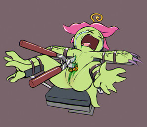 anthro blood bodily_fluids chair claws colored_blood crying disembowelment eyes_closed female flower furniture genitals gore gore_focus green_blood guts interspecies intestines legs_up lying on_back open_mouth organs pink_flower plant restricted simple_background solo spread_legs spreading tears tongue trapped unusual_blood unusual_bodily_fluids vulva wounded e254e bandai_namco digimon digimon_(species) palmon digital_media_(artwork) hi_res