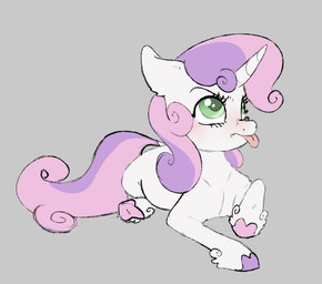 blush dock_(anatomy) eyebrows eyelashes female feral fur green_eyes grey_background grumpy hair hooves horn leg_tuft mane multicolored_hair multicolored_mane pink_hair pink_mane pink_tail purple_hair purple_mane purple_tail simple_background solo tail tongue tongue_out tuft two_tone_hair two_tone_mane two_tone_tail unicorn_horn white_body white_fur woollyart friendship_is_magic hasbro my_little_pony mythology sweetie_belle_(mlp) equid equine mammal mythological_creature mythological_equine unicorn