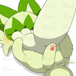 ambiguous_gender anthro black_claws blush claws close-up cute_fangs daww duo eyes_closed fangs feet feral fur green_body green_ears green_fur green_tail happy headpat heart_symbol kemono lying mostly_offscreen_character on_back open_mouth open_smile pawpads paws petting pink_pawpads red_eyes simple_background smile tail teeth white_background tontaro nintendo pokemon felid feline generation_9_pokemon mammal meowscarada pokemon_(species) sprigatito 1:1 2d_animation animated frame_by_frame short_playtime signature watermark