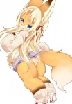 anthro biped blue_eyes bottomwear clothed clothing eyewear female footwear fur glasses hair kemono legwear orange_body orange_fur panties school_uniform shoes simple_background skirt solo stockings student underwear uniform upskirt white_background white_hair havemoon kuzunoha canid canine fox mammal