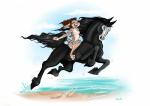 adolescent anthro breasts claws duo eyes_closed fangs female feral fetlocks happy horseback jumping laugh long_mane male mask nipples nude open_mouth pawpads paws riding shoreline short_tail skull_mask small_breasts tail teeth young young_anthro young_female sweltering pook_(nightdancer) zaire_(nightdancer) draft_horse equid equine felid feline friesian horse lynx mammal absurd_res digital_media_(artwork) hi_res shaded