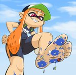 fangs feet female foot_crush foot_fetish foot_focus group hair humanoid_feet ink macro micro orange_hair pink_eyes plantigrade size_difference smile stomping teeth kuroiwolf nintendo splatoon inkling_girl kuroi_(kuroiwolf) cephalopod humanoid inkling marine mollusk hi_res