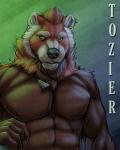 abs abstract_background anthro black_nose ear_piercing fur green_eyes hair jewelry male muscular muscular_anthro muscular_male necklace nipples pecs piercing red_body red_fur red_hair solo white_body white_fur rrowdybeast tozier ailurid mammal red_panda 2011 4:5 hi_res