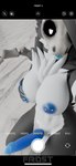 2024 3d_(artwork) absurd_res anthro balls big_breasts black_bars blender_(artwork) blep blue_nipples blue_penis breast_grab breast_squish breasts collar collar_only digital_media_(artwork) english_text female fr05t_protogen fur genitals hair hand_on_breast hi_res intersex letterbox looking_at_viewer nipple_piercing nipples nude penis phone_screen piercing selfie simple_background skulldog_(species) solo squish tail text thorn_(fr05t) tongue tongue_out trans_(lore) trans_woman_(lore) white_body