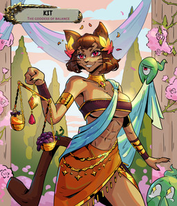1_eye abs anthro armlet big_breasts black_nose bottomwear bracelet breasts brown_hair clothed clothing cosplay crossover_cosplay female fur greek_clothing hair holding_object jewelry looking_at_another looking_at_viewer red_bottomwear red_clothing red_skirt short_hair simple_background skirt smile solo tail text thick_thighs under_boob weighing_scale whiskers reeviro gameoverse glitch_productions hades_(game) hades_2_(game) olympics gobbles_(gameoverse) kaboodle_(gameoverse) kit_bodega domestic_cat felid feline felis mammal shade_(hades) absurd_res crossover digital_media_(artwork) english_text hi_res