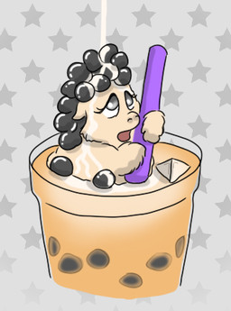 beverage bubble_tea character_prepared_as_food drinking_straw eyelashes female female_feral feral food fur grey_eyes holding_object ice ice_cube light_body light_fur looking_up milk milk_on_body misleading_thumbnail open_mouth partially_submerged pattern_background pseudo_hair scared simple_background solo young young_female young_feral carpdime fluffy_pony fluffy_pony_(species) food_creature hybrid mammal digital_media_(artwork) low_res shaded