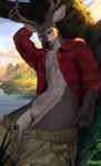 andromorph anthro antlers clothed clothing fur genitals hair horn intersex nipples outside panties panties_down partially_clothed plant pussy solo tree underwear underwear_down acupa jayne_doe cervine deer mammal absurd_res digital_media_(artwork) hi_res