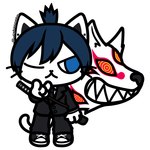 alternate_species ambiguous_gender anthro chibi clothed clothing ear_piercing footwear furrification male multi_eye one_eye_closed piercing sharp_teeth shoes simple_background superflat teeth white_background cyberneko chainsaw_man aki_hayakawa fox_devil_(chainsaw_man) canid canine devil_(chainsaw_man) domestic_cat felid feline felis fox mammal 1:1