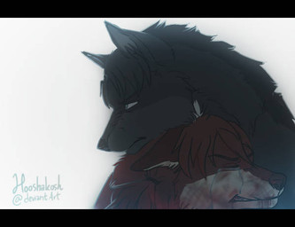 ambiguous_gender black_bars black_body black_fur blood bodily_fluids brown_body brown_fur comforting crying duo feral feralized fur simple_background tears white_background white_body white_fur ouivon attack_on_titan isabel_magnolia levi_ackerman canid canine canis mammal wolf 2013 letterbox