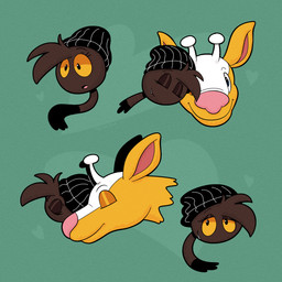 abstract_background antlers blue_eyes brown_body brown_fur female fur green_background heart_symbol horn living_tail male orange_sclera sharp_teeth simple_background smile smiling_at_another solo tail tail_head tail_mouth teeth unusual_anatomy unusual_tail yellow_body yellow_fur trevor-fox nintendo pokemon kyp_(character) trevor-fox_(character) generation_2_pokemon girafarig pokemon_(species) 1:1 hi_res nonbinary_(lore)