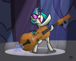 blue_hair bowed_string_instrument cello doing_it_wrong eyewear female glasses hair horn magic multicolored_hair musical_instrument playing_music short_hair solo string_instrument two_tone_hair grilledcat friendship_is_magic hasbro my_little_pony mythology vinyl_scratch_(mlp) equid equine mammal mythological_creature mythological_equine unicorn