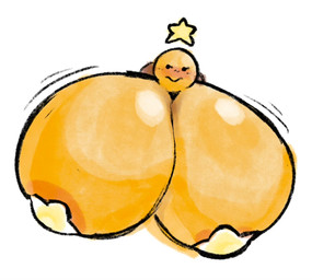 areola big_breasts blush breasts dot_eyes female huge_breasts hyper hyper_breasts not_furry orange_areola pasties simple_eyes solo yellow_body darksydeup mario_and_luigi_(series) mario_bros nintendo starlow star_sprite