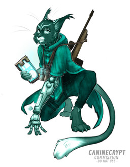 angry anthro belt binoculars black_body black_fur bottomwear buckle cheek_tuft claws clothing cybernetic_arm cybernetic_limb cybernetics datapad ear_tuft facial_tuft feet female finger_claws fingers fur fur_markings gun hair hardlight holding_object inner_ear_fluff machine markings multicolored_body multicolored_fur pants poncho prosthetic prosthetic_arm prosthetic_limb ranged_weapon rifle science_fiction screen snarling sniper_rifle solo tail teeth toe_claws tuft two_tone_body two_tone_fur weapon whisker_spots whiskers white_body white_fur caninecrypt felid feline mammal digital_media_(artwork) hi_res