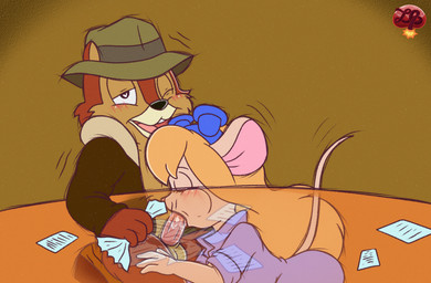 anthro balls blonde_hair blush bodily_fluids brown_body brown_fur clothed clothing coat duo erection eyes_closed eyewear eyewear_on_head fellatio female female_penetrated fur furniture genitals goggles goggles_on_head hair hat headgear headwear looking_pleasured male male/female male_penetrating male_penetrating_female narrowed_eyes one_eye_closed open_mouth oral oral_penetration overalls paper pen penetration penile penis saliva saliva_on_penis sex simple_background sitting smile table tail teeth topwear writing_utensil ladycherrybomba chip_'n_dale_rescue_rangers disney chip_(disney) gadget_hackwrench chipmunk ground_squirrel mammal mouse murid murine rodent sciurid digital_media_(artwork) hi_res