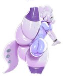 anthro balls big_balls big_bulge big_butt bulge butt choker clothing femboy fleur_(jelliswitch) generation_6_pokemon genitals goodra green_eyes hi_res hoodie huge_butt jewelry legwear male necklace nintendo one_leg_up pokemon pokemon_(species) purple_body purple_scales raised_leg scales solo sqoon stockings tail thick_tail thick_thighs topwear wide_hips