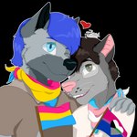 accessory anthro bisexual_pride_colors blue_eyes blue_hair brown_hair clothing cuddling demiromantic_pride_colors duo eyewear flag flag_(object) fur glasses green_eyes grey_body grey_fur grey_markings hair happy heart_symbol holding_flag holding_object hug interspecies kerchief leaning_on_another lgbt_pride male male/male markings multicolored_kerchief multicolored_neckerchief multicolored_neckwear neckerchief neckwear one_eye_closed pansexual_pride_colors pride_color_accessory pride_color_bandanna pride_color_flag pride_color_kerchief pride_color_neckerchief pride_color_neckwear pride_colors shirt simple_background smile t-shirt text topwear transgender_pride_colors transparent_background whiskers wink zer0rebel4 discord_(app) lgbt_pride_month patreon alex_(alexfolfsky) american_opossum canid canine canis domestic_dog fox husky hybrid mammal marsupial nordic_sled_dog spitz virginia_opossum wolf 1:1 2023 absurd_res alpha_channel digital_media_(artwork) hi_res shaded url trans_(lore) trans_man_(lore)