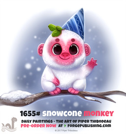 ambiguous_gender branch feral food smile snow solo text piper_thibodeau food_creature haplorhine mammal monkey primate digital_media_(artwork) digital_painting_(artwork) english_text painting_(artwork) url