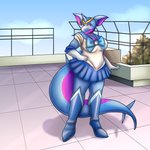 anthro big_breasts bow_(feature) bow_in_front breasts brooch female pose roleplay rooftop school solo domidonga nintendo pokemon sailor_moon_(series) ami_mizuno precious_(character) sailor_mercury generation_1_pokemon nidoqueen pokemon_(species) 1:1 absurd_res hi_res