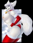 2019 alpha_channel anthro big_breasts breasts butt canid canine christmas clothing collar female gizmo0sue holidays legwear looking_at_viewer mammal nipples puivei smile solo standing thigh_highs