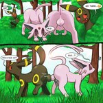 all_fours anatomically_correct anatomically_correct_genitalia animal_genitalia animal_penis anus aroused ass_up awesome_face balls balls_touching bent_over big_balls big_butt big_penis bodily_fluids butt butt_focus canine_genitalia canine_penis day dialogue distracted emoji feral foreplay forest genital_fluids genitals half-erect huge_balls huge_penis in_heat lens_flare light looking_back male male/male nude oblivious onomatopoeia outside paws penis penis_size_difference plant play_bow_pose precum presenting presenting_hindquarters questionable_consent raised_leg raised_tail rear_view side_view smile smirk sound_effects sudden_erection sunlight tail text tree lolpiss nintendo pokemon arthropod butterfly eeveelution espeon generation_2_pokemon insect lepidopteran pokemon_(species) umbreon absurd_res comic english_text hi_res meme