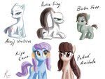 brown_eyes evil_grin female green_eyes group looking_at_viewer simple_background smile white_background raikoh-illust hasbro my_little_pony star_wars star_wars:_the_clone_wars asajj_ventress aurra_sing boba_fett padme_amidala riyo_chuchi equid equine horse mammal pony 2012 4:3 dated hi_res