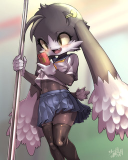 accessory anthro blush bottomwear cellphone clothed clothing crossgender electronics female flat_chested giggling hair_accessory hairpin legwear midriff phone pole school_uniform simple_background skirt smile solo stockings uniform shaolin_bones bandai_namco klonoa_(series) klonoa domestic_cat felid feline felis lagomorph mammal 2016 4:5