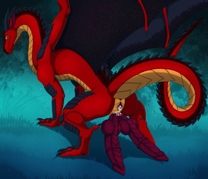 2_penises after_sex animal_genitalia anus big_penis bodily_fluids butt claws clitoris cum cum_in_vagina cum_inside cum_on_vulva diphallism erection feral finger_claws genital_fluids genital_slit genitals horn intersex knot knotted_penis looking_at_viewer looking_back maleherm multi_genitalia multi_penis night nude outside penis presenting presenting_hindquarters presenting_penis presenting_vulva quadruped red_body red_scales ridged_knotted_penis ridged_penis scales seductive solo spread_wings tail toe_claws vulva wings r-z re-re zetsin european_mythology mythology cloudspotter_(character) dragon mythological_creature mythological_scalie scalie western_dragon 2026 absurd_res digital_drawing_(artwork) digital_media_(artwork) hi_res