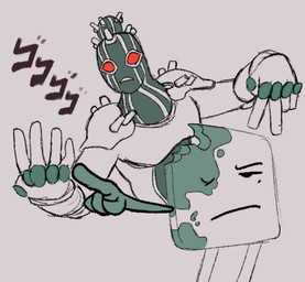 armor bread duo female food furrowed_eyebrows gesture grey_background hand_gesture male mold_(fungus) one_eye_closed pauldron pointing pointing_at_viewer pose simple_background cheetoeater conditional_dnp golden_wind hfjone jojo's_bizarre_adventure menacing_(meme) object_shows charlotte_stern_(hfjone) green_day_(jjba) animate_inanimate food_creature stand_(jjba) meme