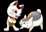 ambiguous_gender anthro duo feral koban_(coin) hetanari dandadan maneki-neko natsume's_book_of_friends madara_(natsume_yuujinchou) turbo_granny_(dandadan) calico_cat domestic_cat felid feline felis mammal absurd_res alpha_channel crossover hi_res