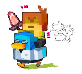 anthro beak blue_body blue_skin brown_hair duo eyewear glasses hair male melee_weapon simple_background sword weapon white_background yellow_body yellow_skin ache13337003 deltarune microsoft minecraft mojang undertale_(series) xbox_game_studios berdly chicken_jockey kris_dreemurr avian bird chicken chicken_(minecraft) galliform human mammal phasianid 2025