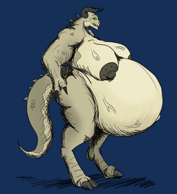 anthro breasts claws female horn hyper hyper_pregnancy nipples pregnant pregnant_female solo vein vwpologt fallout microsoft deathclaw scalie alpha_channel