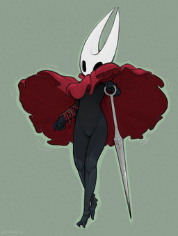 anthro beaded_bracelet beaded_jewelry beads black_body black_eyes bracelet cloak cloak_only clothing empty_eyes featureless_crotch female flat_chested front_view green_background holding_object holding_weapon insect_legs jewelry navel red_cloak red_clothing simple_background solo weapon white_body plinkgrn hollow_knight_(franchise) team_cherry hornet_(hollow_knight) arthropod insect hi_res